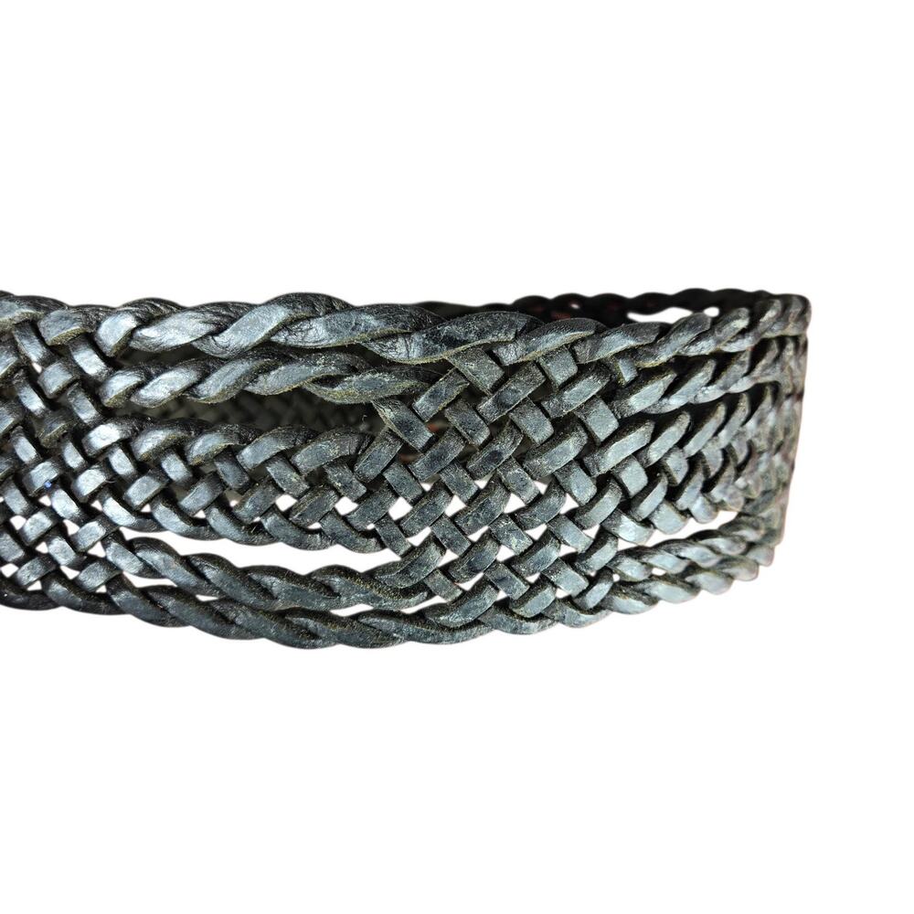 Womens Wide Braided Leather Belt Brown Western Boho Hammered Mixed Metal Buckle - Picture 9 of 10